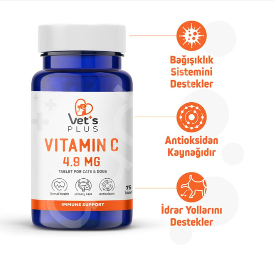 Vet's Plus C Vitamin Kedi ve Köpek İçin Tablet (75'li)