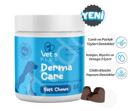 Vet's Plus Derma Care Kedi ve Köpekler İçin Deri ve Tüy Yapısı Destekleyici Çiğnenebilir Tablet (60'lı)