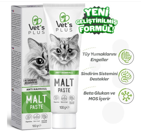 Vet's Plus Anti-Hairball Tüy Yumağı Önleyici Malt Kedi Macunu 100gr