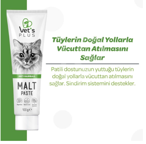 Vet's Plus Anti-Hairball Tüy Yumağı Önleyici Malt Kedi Macunu 100gr