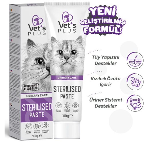 Vet's Plus Sterilised Kısırlaştırılmış Kediler İçin Malt Kedi Macunu 100gr