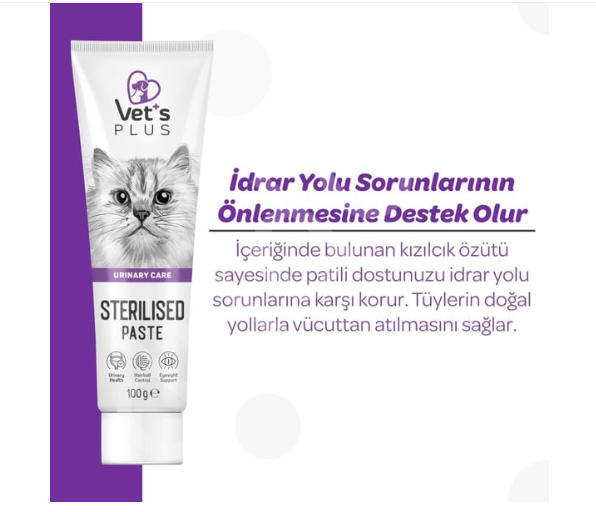 Vet's Plus Sterilised Kısırlaştırılmış Kediler İçin Malt Kedi Macunu 100gr