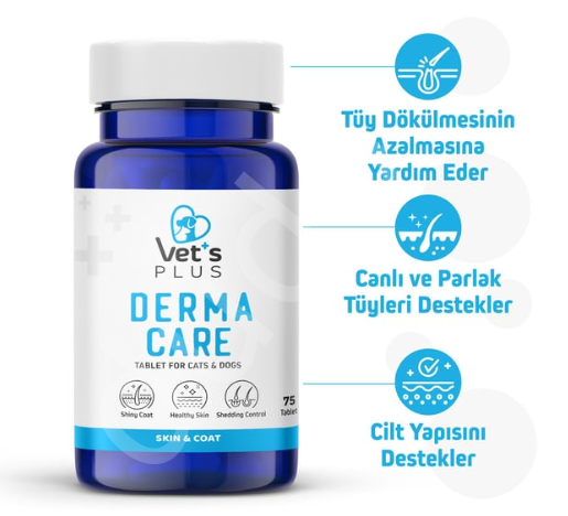 Vet's Plus Derma Care Kedi ve Köpek İçin Tüy Sağlığı Güçlendirici Tablet (75'li)