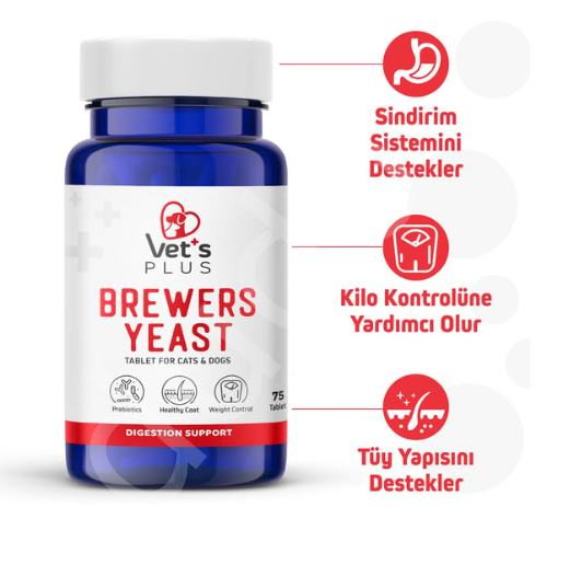Vet's Plus Brewers Yeast Kedi ve Köpek İçin Sindirim Sistemi Düzenleyici Tablet (75'li)