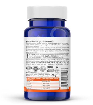 Vet's Plus C Vitamin Kedi ve Köpek İçin Tablet (75'li)