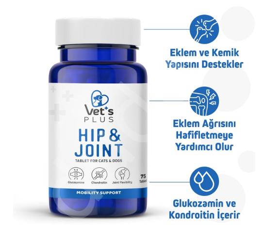 Vet's Plus Glucosamine Kedi ve Köpek İçin Eklem Sağlığı Güçlendirici Tablet (75'li)