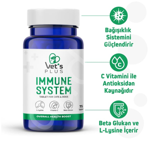 Vet's Plus Immune System Kedi ve Köpek İçin Bağışıklık Sistemi Güçlendirici Tablet (75'li)