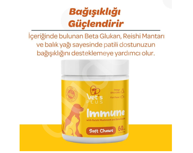 Vet's Plus Immune Kedi ve Köpekler İçin Bağışıklık Sistemi Destekleyici Çiğnenebilir Tablet (60'lı)