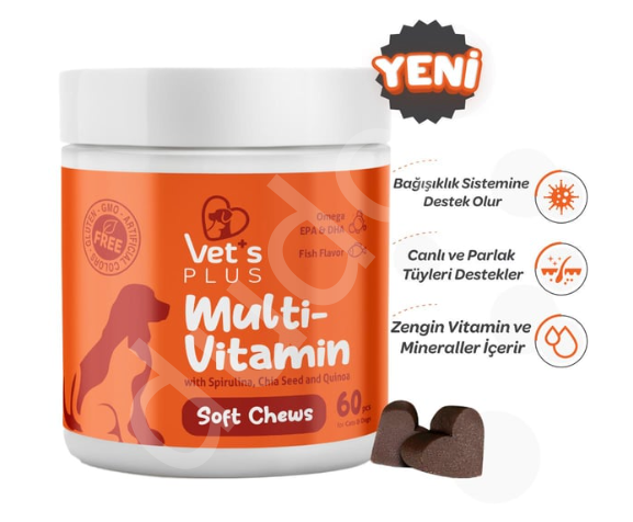 Vet's Plus Multi-Vitamin Kedi ve Köpekler İçin Spirulinalı Çiğnenebilir Tablet (60'lı)