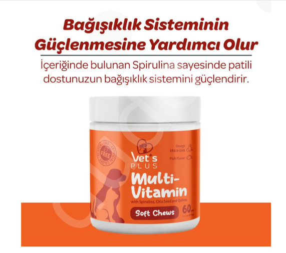 Vet's Plus Multi-Vitamin Kedi ve Köpekler İçin Spirulinalı Çiğnenebilir Tablet (60'lı)