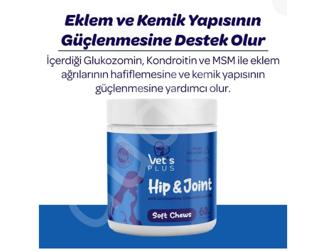 Vet's Plus Hip&Joint Kedi ve Köpekler İçin Eklem Destekleyici Çiğnenebilir Tablet (60'lı)