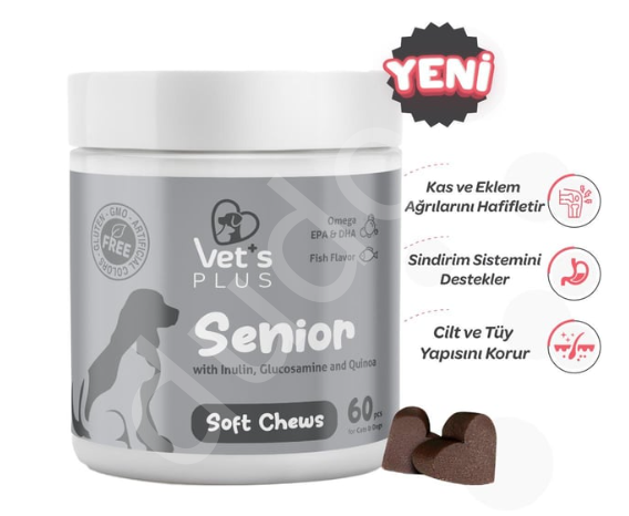 Vet's Plus Senior Yaşlı Kedi ve Köpekler İçin İnülin ve Glukozaminli Çiğnenebilir Tablet (60'lı)
