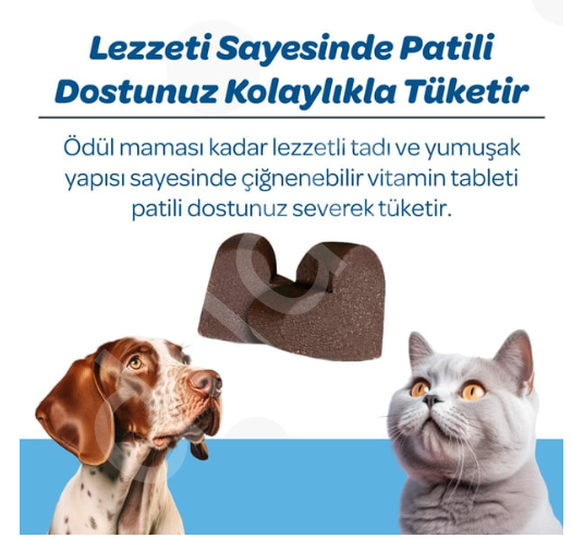 Vet's Plus Derma Care Kedi ve Köpekler İçin Deri ve Tüy Yapısı Destekleyici Çiğnenebilir Tablet (60'lı)