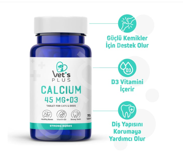 Vet's Plus Calcium Kedi ve Köpekler İçin Kalsiyum Tablet (75'li)