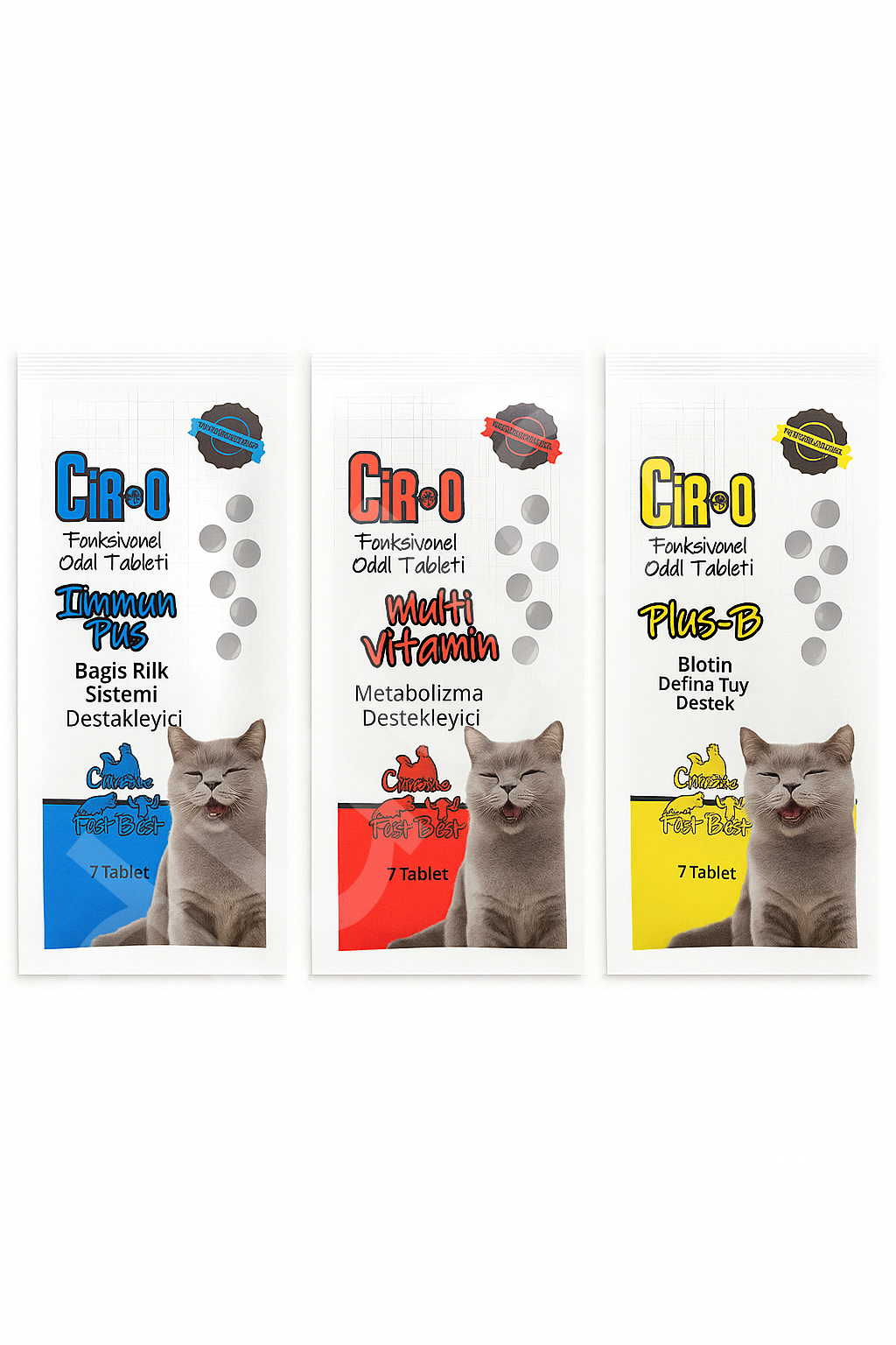 CIR-O Fonksiyonel Kedi Ödül Tableti 3’lü Paket (Immune Plus, Multi Vitamin, Plus-B) – Bağışıklık, Metabolizma ve Tüy Desteği
