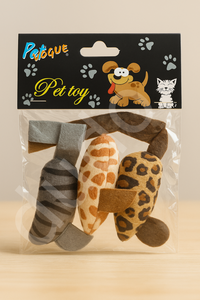 PET VOGUE Kedi Oyuncağı 3’lü Paket – Leopar, Kaplan ve Zebra Desenli Fareler