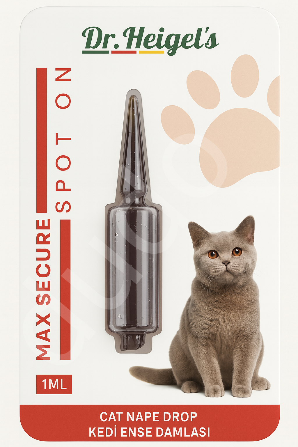 Dr. Heigel’s Max Secure Kedi Ense Damlası – Dış Parazit Koruma (1 ml Tekli Tüp)